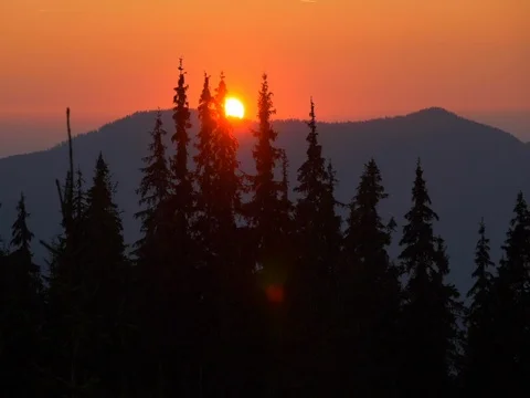 Panoramic shot of mountains sunset Video stock 79726011