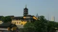 Panoramic Shot Nanjing Urban Scene Pan Right Cityscape Buddhist Pagoda Temple HD Footage