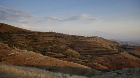 Panoramic shot of nice sunset over the mountains in Armenia Stock Footage 156499877