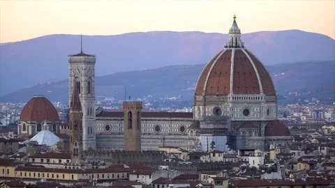 Panoramic shot overlooking Duomo di Firenze and Basilica di S Maria Novella Stock Footage 89781208