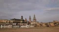 Panoramic Shot Pan Left Dresden Skyline Famous Landmarks Sightseeing Tour Boats HD Footage