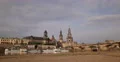 Panoramic Shot Pan Left Dresden Skyline Famous Landmarks Sightseeing Tour Boats 4k or 4k+ Resolution