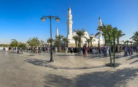 Panoramic shot of the Quba Mosque in Medina. Medina, Saudi Arabia December .. Fotos Stock