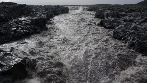 Panoramic shot of raging river in central Iceland Stock Footage 71281639