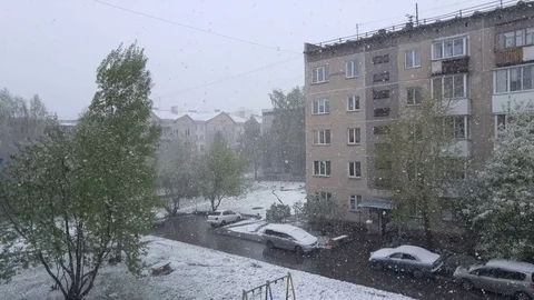 Panoramic shot of snofall in spring Stock Footage 78132365