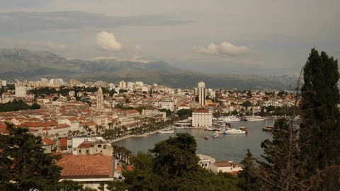 Panoramic shot of Split and coastline, Croatia. Stock Footage 114001901