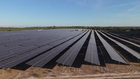 Panoramic shot of vast solar farm Stock Footage 346063178