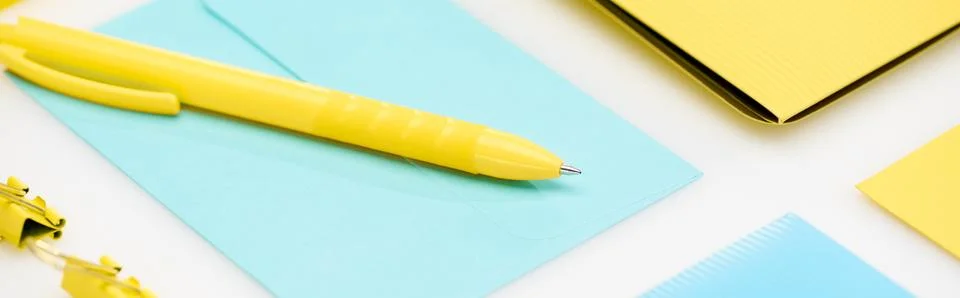 Panoramic shot yellow folder paper Stock Photos