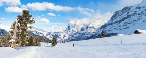 Panoramic ski slope in grindelwald Stock Photos