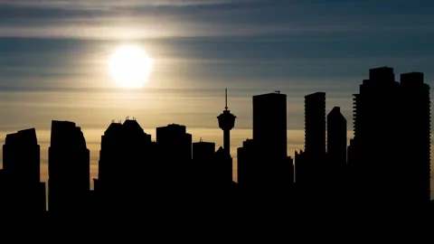 Panoramic Skyline of Calgary, Time Lapse at Sunset with Colorful Clouds, Canada Stock Footage 277839770