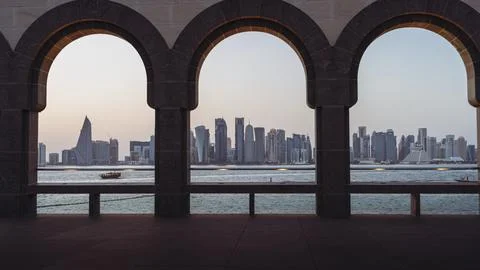 The Panoramic skyline of Doha, Qatar 库存照片