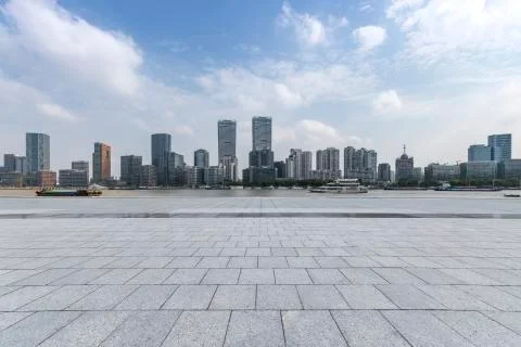 Panoramic skyline with empty road Stock Photos