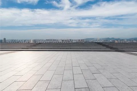 Panoramic skyline with empty road Stock Photos