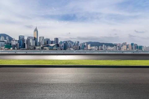 Panoramic skyline with empty road Stock Photos