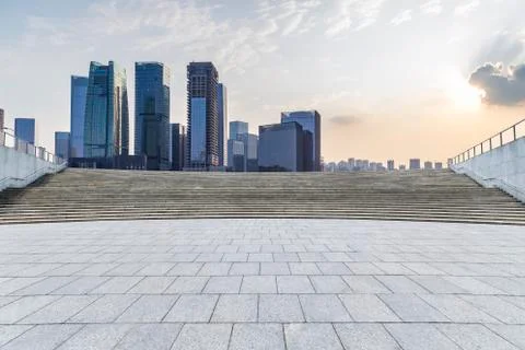 Panoramic skyline with empty road Stock Photos