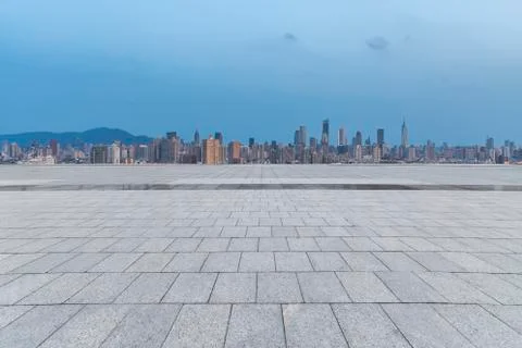 Panoramic skyline with empty road Stock Photos