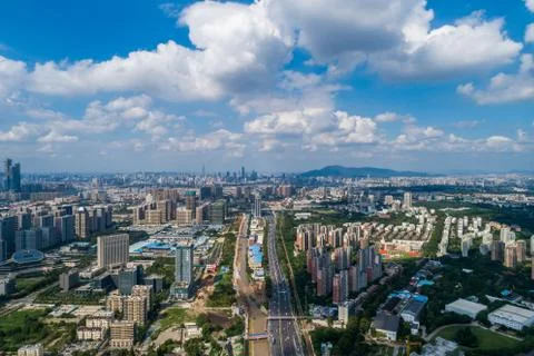 Panoramic skyline with empty road Stock Photos