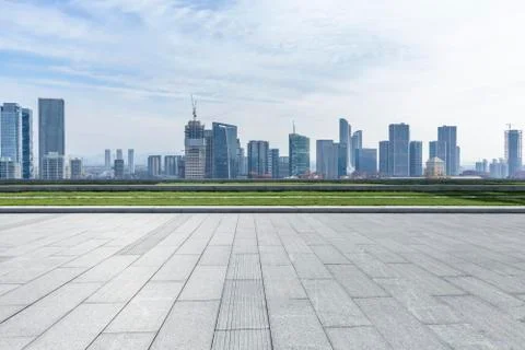 Panoramic skyline with empty road Stock Photos