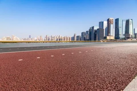 Panoramic skyline with empty road Stock Photos
