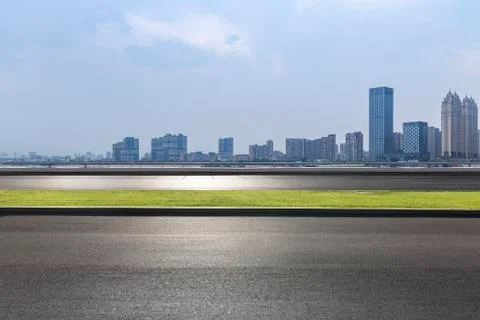 Panoramic skyline with empty road Stock Photos