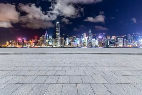 Panoramic skyline with empty road Stock Photos