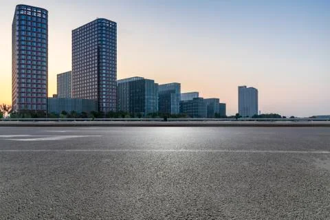 Panoramic skyline with empty road Stock Photos