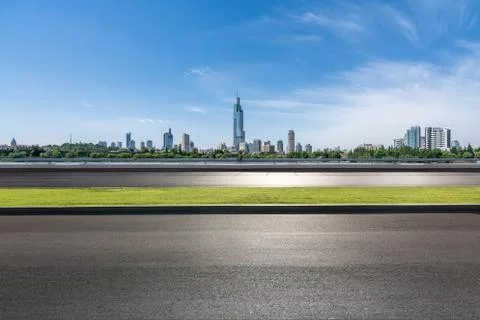 Panoramic skyline with empty road Stock Photos