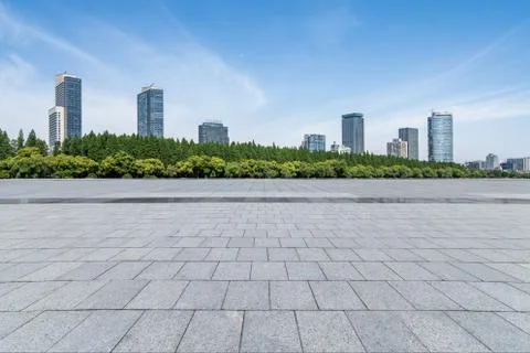 Panoramic skyline with empty road Stock Photos