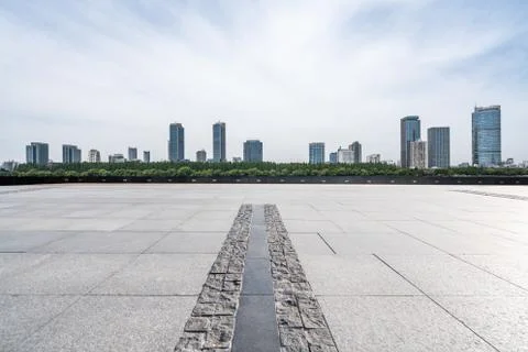 Panoramic skyline with empty road Stock Photos