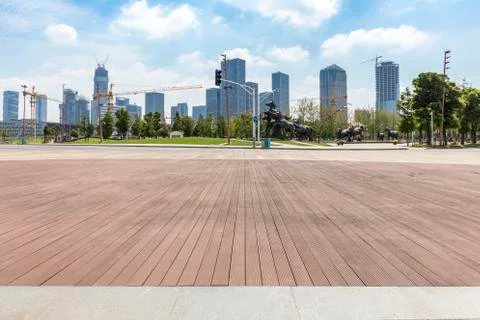 Panoramic skyline with empty road Stock Photos