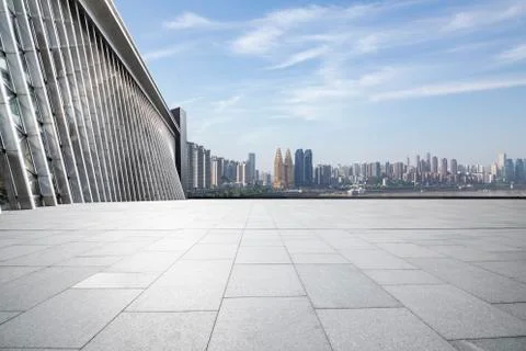 Panoramic skyline with empty road Stock Photos