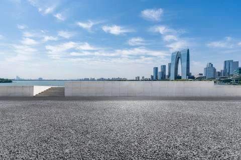 Panoramic skyline with empty road Stock Photos