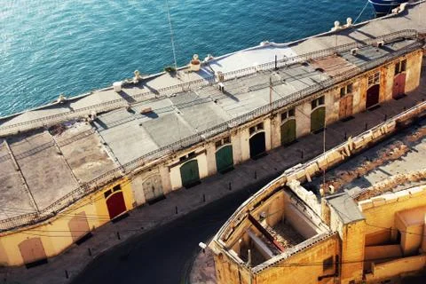 Panoramic skyline view of ancient defences of Valletta and the Grand Harbor, Stock Photos