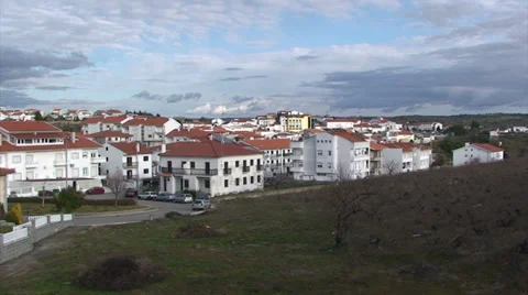 Panoramic on small town Miranda at Spanish - Portuguese border Stock Footage 37557073