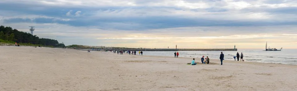 Panoramic spring view of beach in Leba Stock Photos