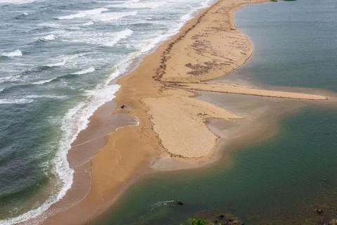 Panoramic spring view with beautiful wild beach Stock Photos