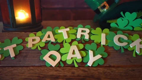 Panoramic of St Patrick's day text over shamrocks Stock Footage 101285138