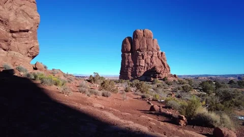 Panoramic stabilized views of famous rock formations in Arches National Park in Stock-Footage 201428857