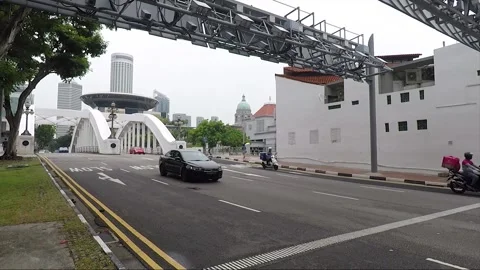 Panoramic Street View, Elgin Bridge, Downtown Skyscrapers, Boat Quay, Singapore 스톡 동영상 332874164