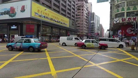 Panoramic Street View, Nathan Road Intersection, Kowloon, Hong Kong Stock Footage 218603077