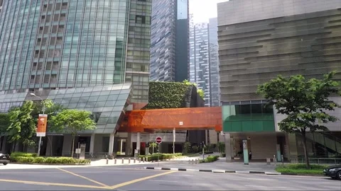 Panoramic Street View, Road Traffic, Skyscrapers, Downtown, Singapore Stock Footage 335283618