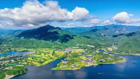 Panoramic Summer Landscape of Beijing Yanqi Lake Stock Footage 337050208
