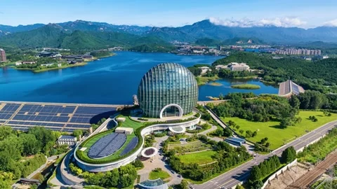 Panoramic Summer Landscape of Beijing Yanqi Lake Stock Footage 337050360