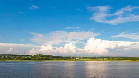 Panoramic summer river landscape Stock Photos