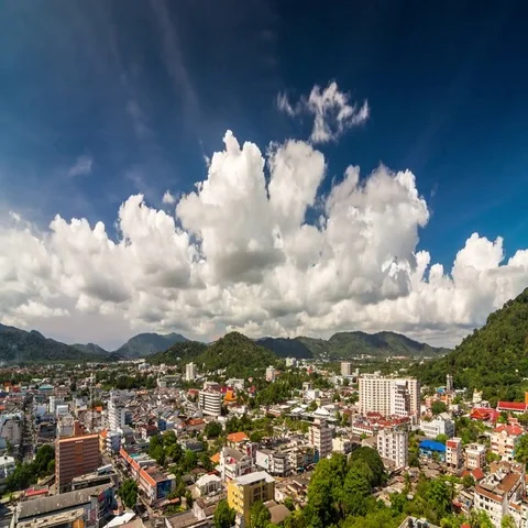 Panoramic summer timelapse of the Phuket town from the rooftop, Thailand. 스톡 동영상 69551735