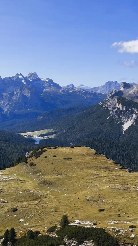 Panoramic summer valley landscape with forests and Dolomites mountains. Stock Footage 330437458