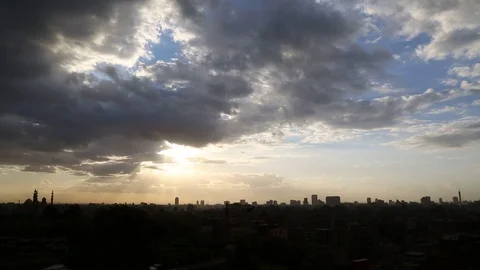 Panoramic sun shines its light on the city of Cairo 2 Stock Footage 122512871