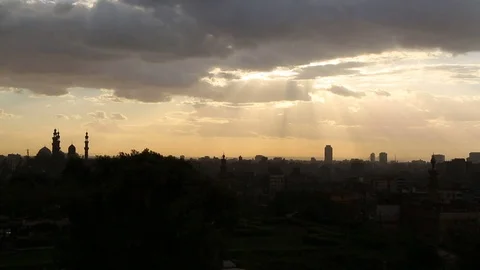 Panoramic sun shines its light on the city of Cairo Stock Footage 122518273