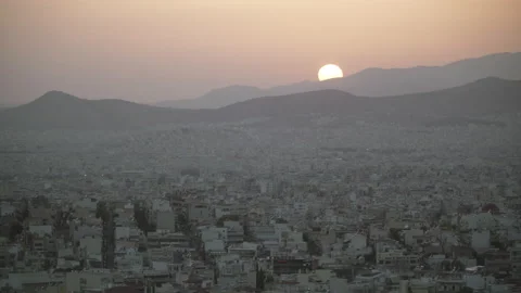 Panoramic sunset in the city of Athens Stock Footage 158186338