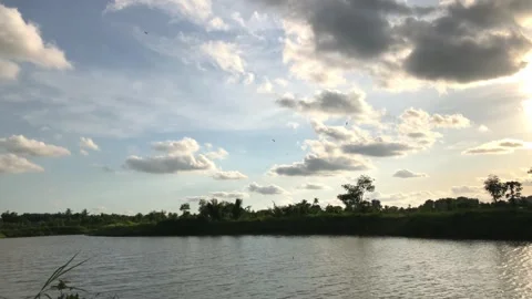 Panoramic sunset by the lake Stock-Footage 220757981